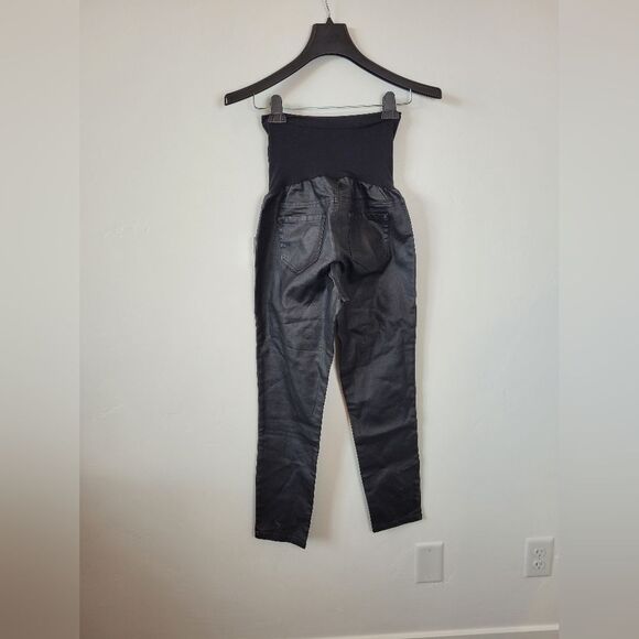 NEW Indigo Blue Maternity Jeans Pants High Waist Black Faux Leather Size Medium - Picture 5 of 8